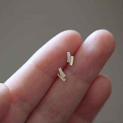 S925 Sterling Silver Curved Inlaid Zircon Simple All-Match Exquisite Compact Mini Stud Earrings
