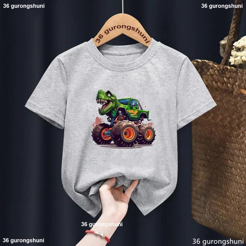 Funny Monster Truck T Rex Tshirt For Girls/Boys Harajuku Kawaii Kids Clothes Cute Dinosaurs T Shirt Children'S Clothing T-Shirt