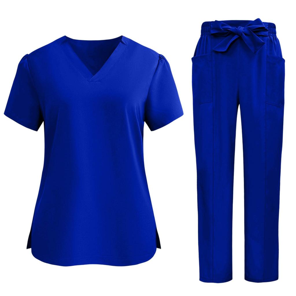 Top da Lavoro da Donna a Maniche Corte con Scollo a V e Tasche Set Uniforme per Caregiver