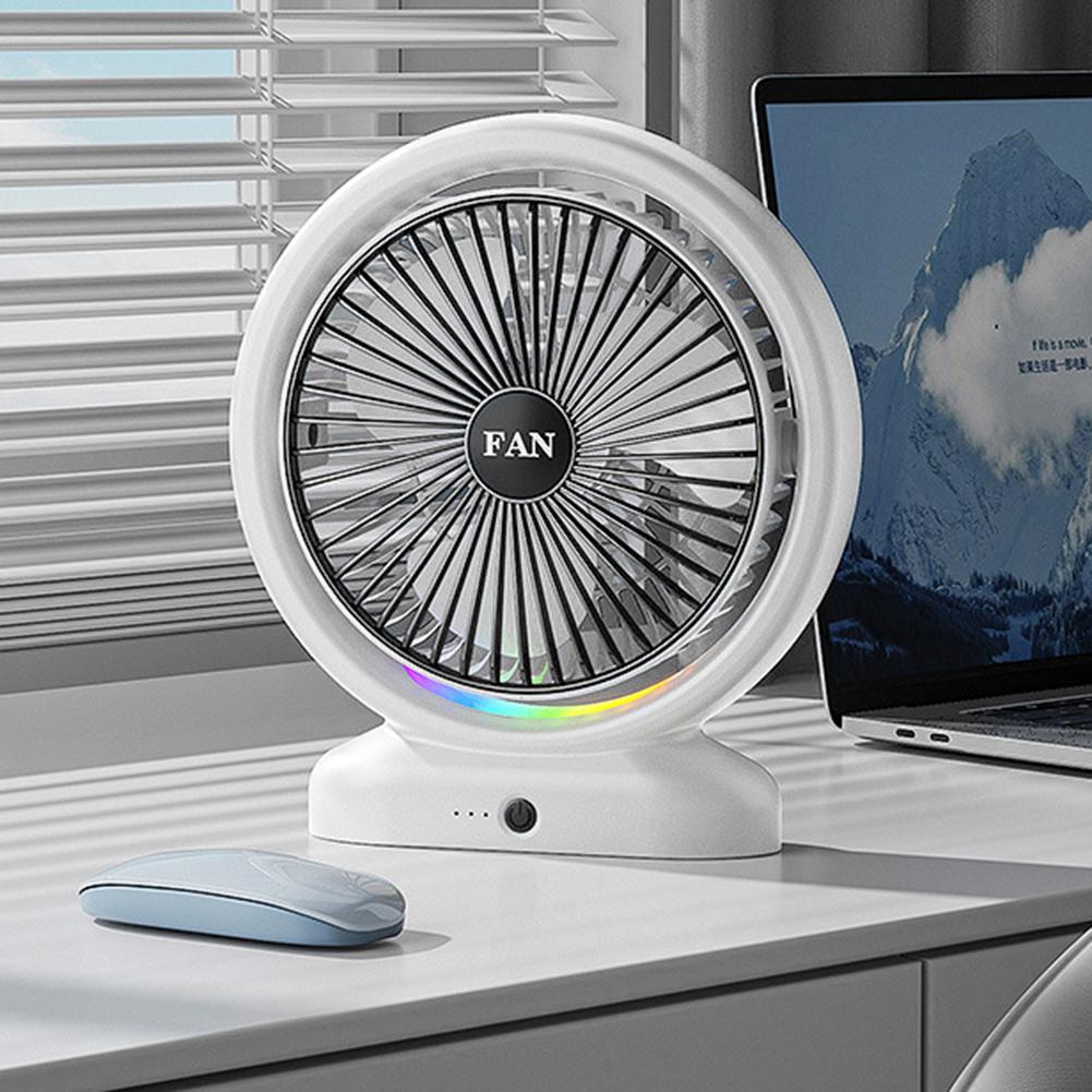 USB Quiet Fan Rechargeable with Colorful Light Small Cooling Fan Low Noise Portable Table Fan 3 Speeds for Home Bedroom Office