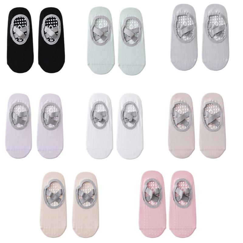 1 Pair Women Nonslip Grip and Straps Bandage Cotton Yoga Socks Low Cut Socks for Pilates Barre Ballet Barefoot Workout