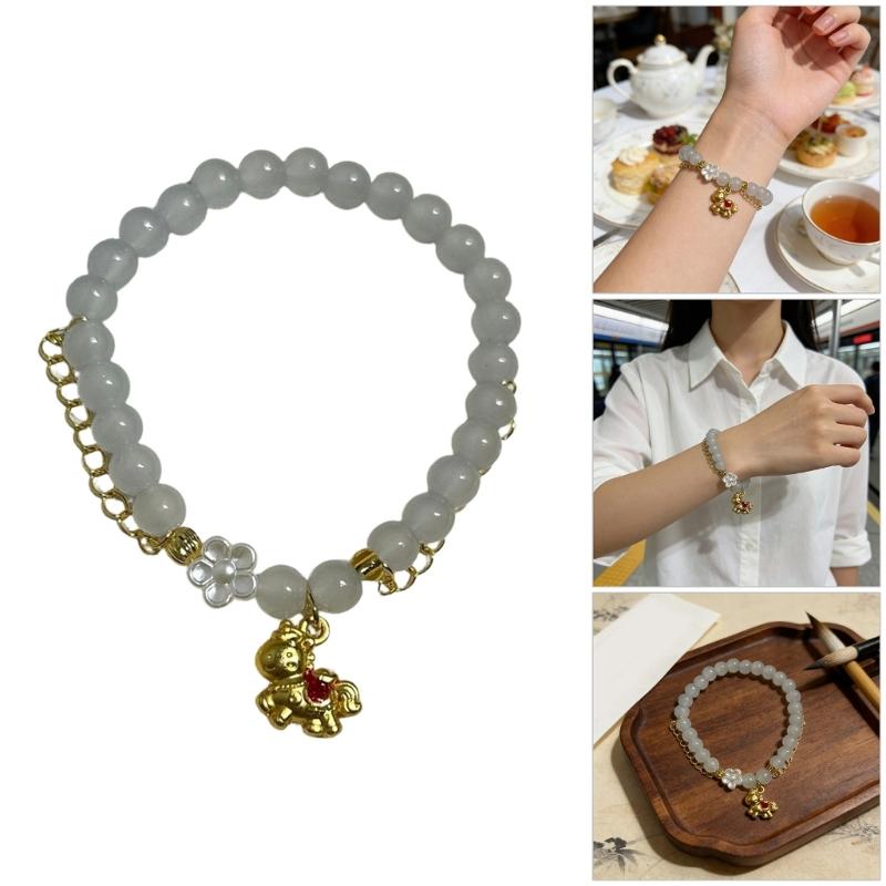 Delicate Handmade Glass Beads Bracelet With Charm Horse Designs For Daily Wear