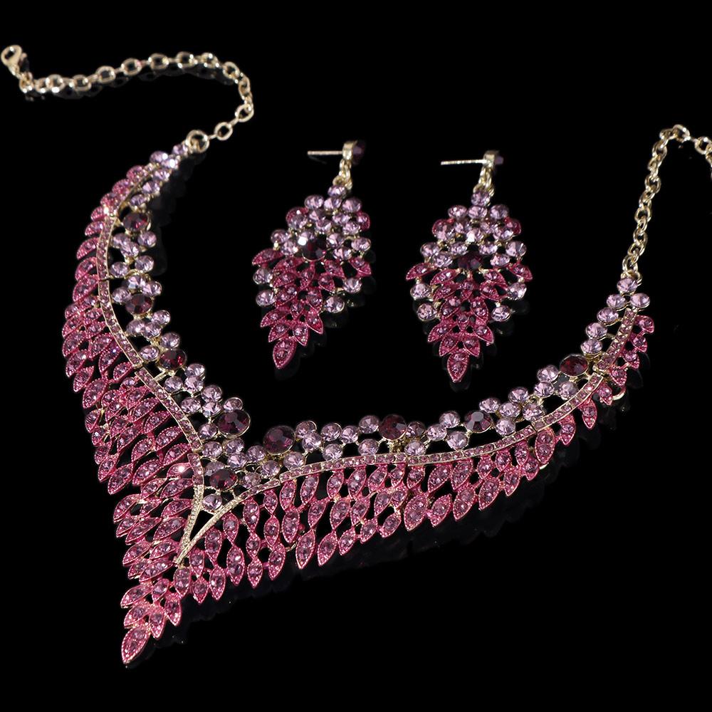 3Pcs Purple Necklace Earring Set Water Drop Shape Crystal Jewelry Set  Gifts