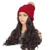 Red Hat Wig for Women Knitted Warm Wavy Curly Long Hat Wig Synthetic Natural Fake Hair