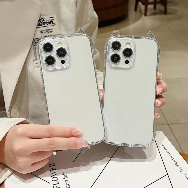 Kawaii 3D Cat Ear Clear Phone Case For iPhone 17 Air 16 Plus 15 14 13 12 11 Pro Max X XS XR 7 8 SE 2022 2020 Shockproof Slim Protective Cover Girls