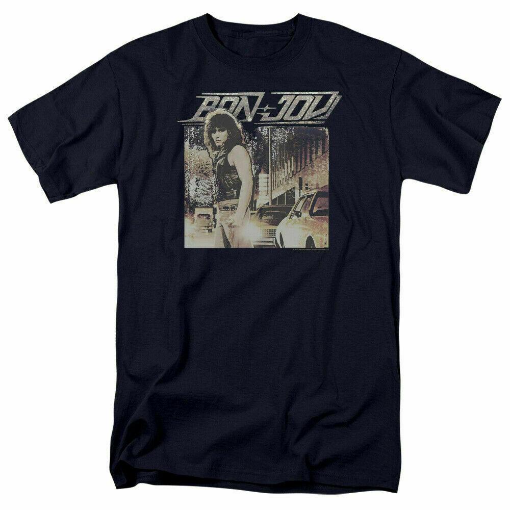 

26 Bon Jovi Runaway Jon T Shirt Officially Licensed Rock Band Merch Tee Navy Blue Unisex T-Shirt XXL