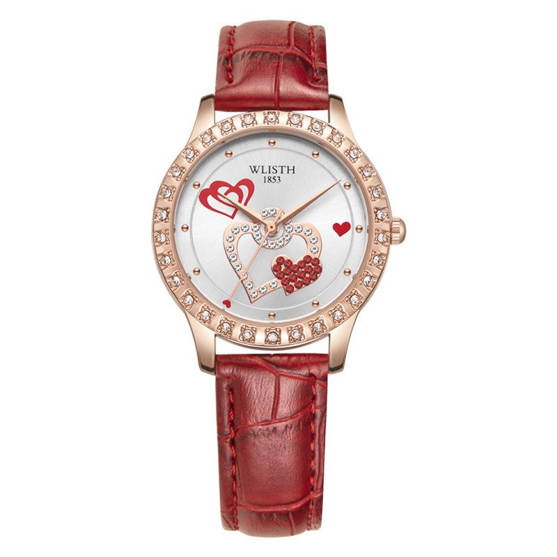 Wolis Ladies Fashionable Waterproof Quartz Watch with Leather Strap красный