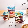 Hand-Painted Book Stack Design Coffee Mug - 7/14oz Stackable Glass Cup with Vibrant Blue, Orange, Red & Yellow Stained Glass Art