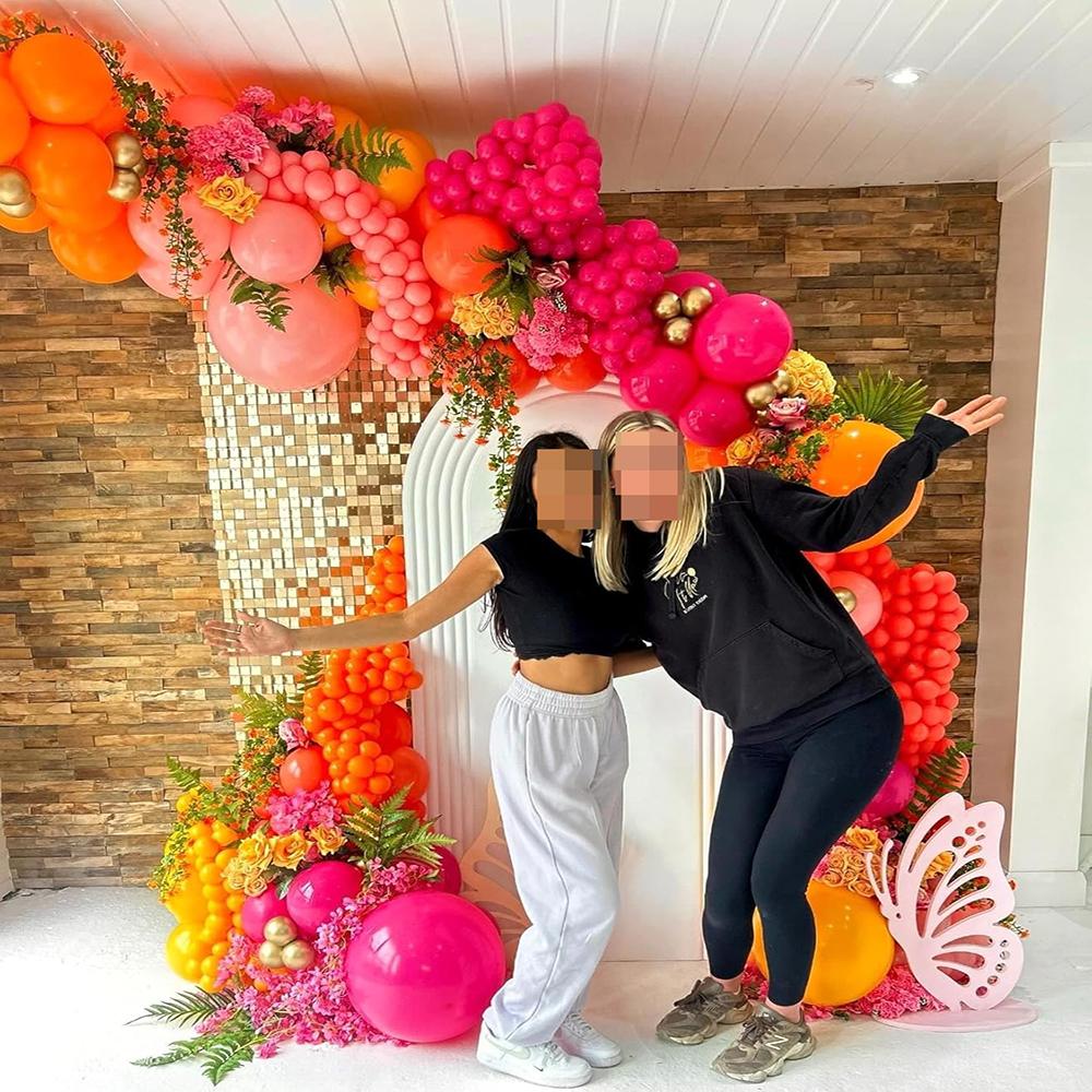 Summer Tropica Theme Hot Pink Orange Balloons Garland Pastel Pink Gold Balloon Arch Kit Wedding Birthday Party Decoration Globos