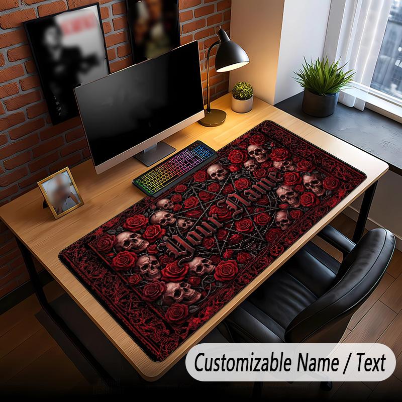 Skull Gothic Theme Custom Mouse Pad Personalized With Name Text Customized Desk Mat For Office Home Decor