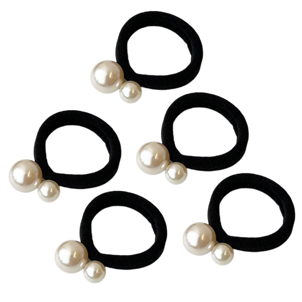Pack Of 5 Elastic Hair Tie Set With Artificial Pearl Design For Women Girl NonSlip Hairband Hair Rope for Everyday Wear