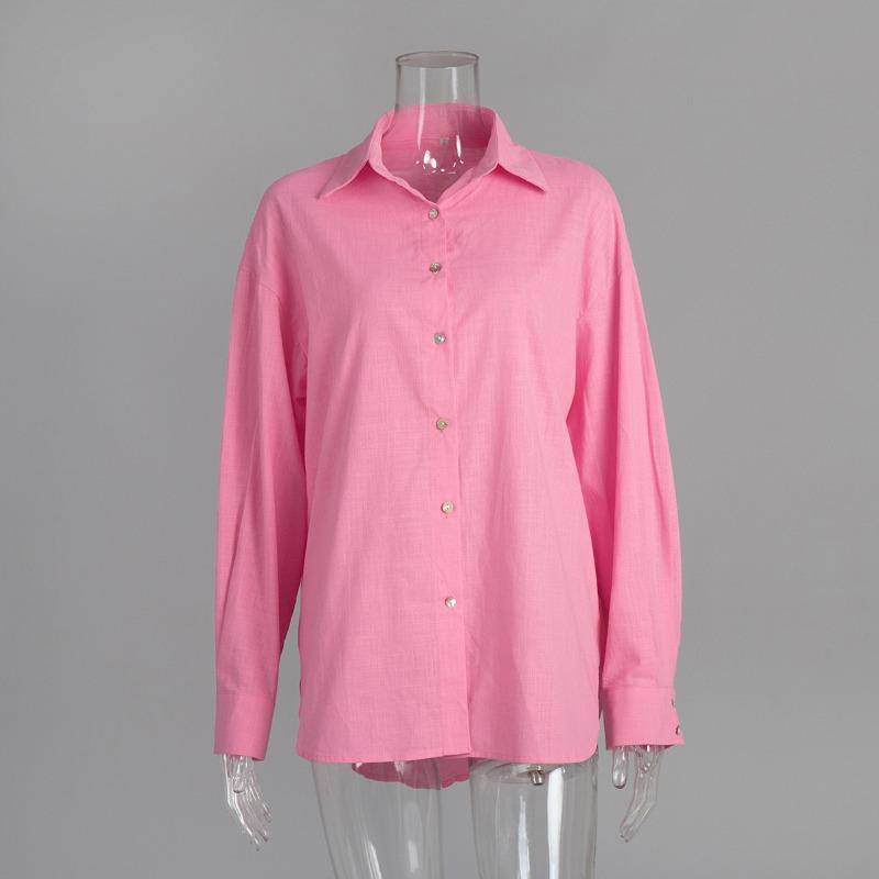 Autumn thin fashion all-match ladies casual button-down shirt, lazy fashion casual solid color simple loose shirt