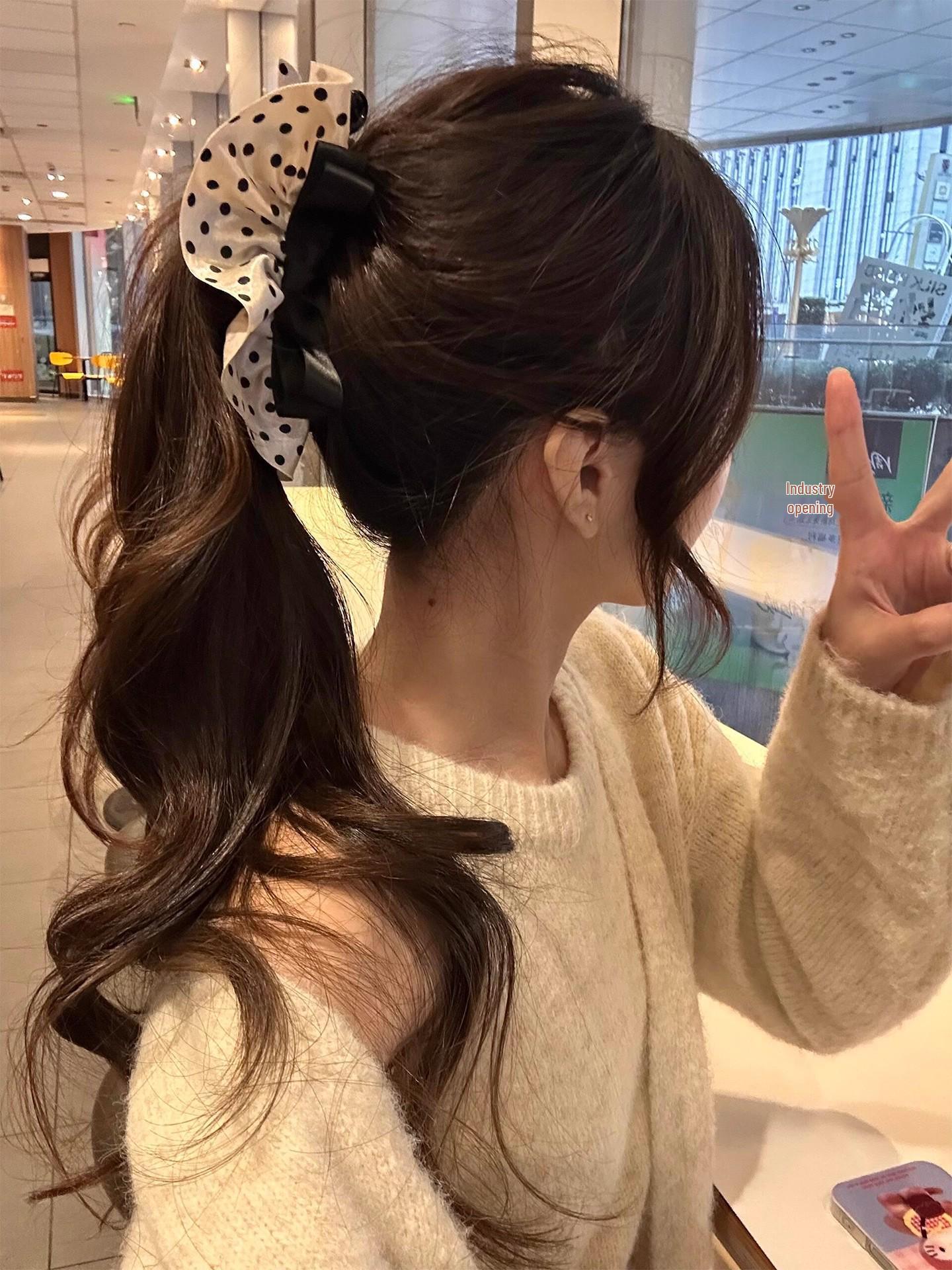 2025 High-End White Polka Dot Bow Hair Clip - Vertical/Ponytail for Women