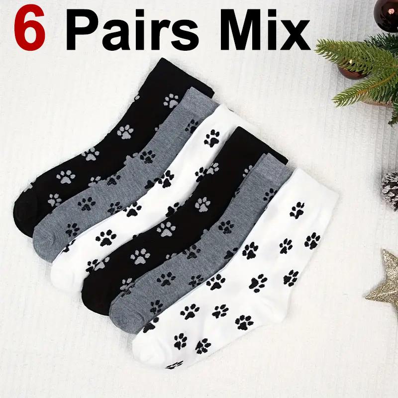 

6/10 пар женских носков с круглым вырезом и принтом собачьих когтей, милый мультяшный рисунок, удобные, впитывающие пот, дышащие, повседневные носки One Size