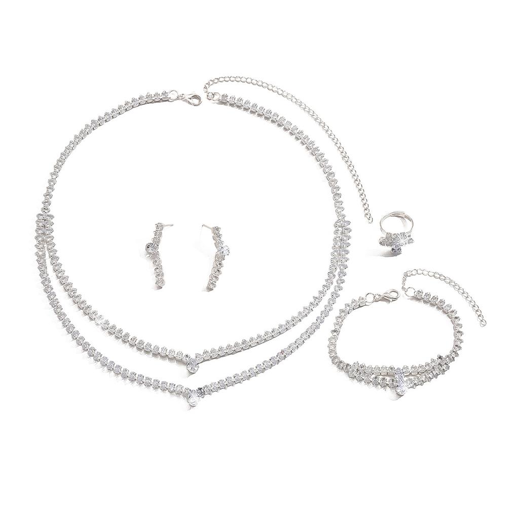 3PC Women's Fashion Zircon Geometric Necklace Earrings Rings Bracelets Zircon Set Wedding Party Festival Gifts-8573
