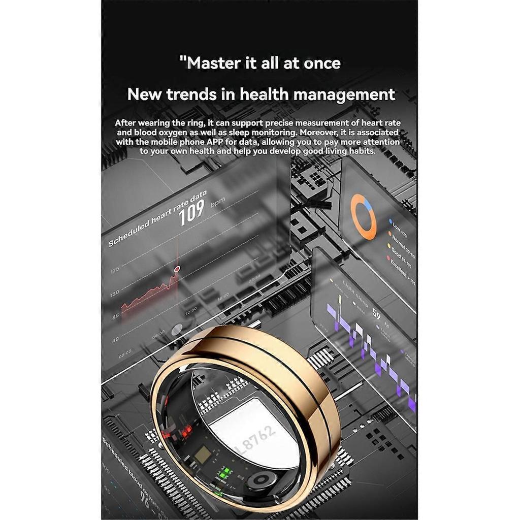 Smart Ring with GestureControl Heart Rate Blood Oxygen Monitor Sleep Stress Detection Multisport Modes Fitness Tracker,D