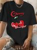 Women's Cherry Print Short-Sleeve Top with Free Shipping