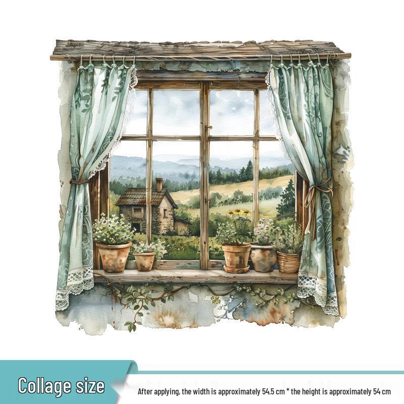Forest-style Bedroom Sofa Wall Stickers: Window, Plants, Flowers, Cat Mural Decoration