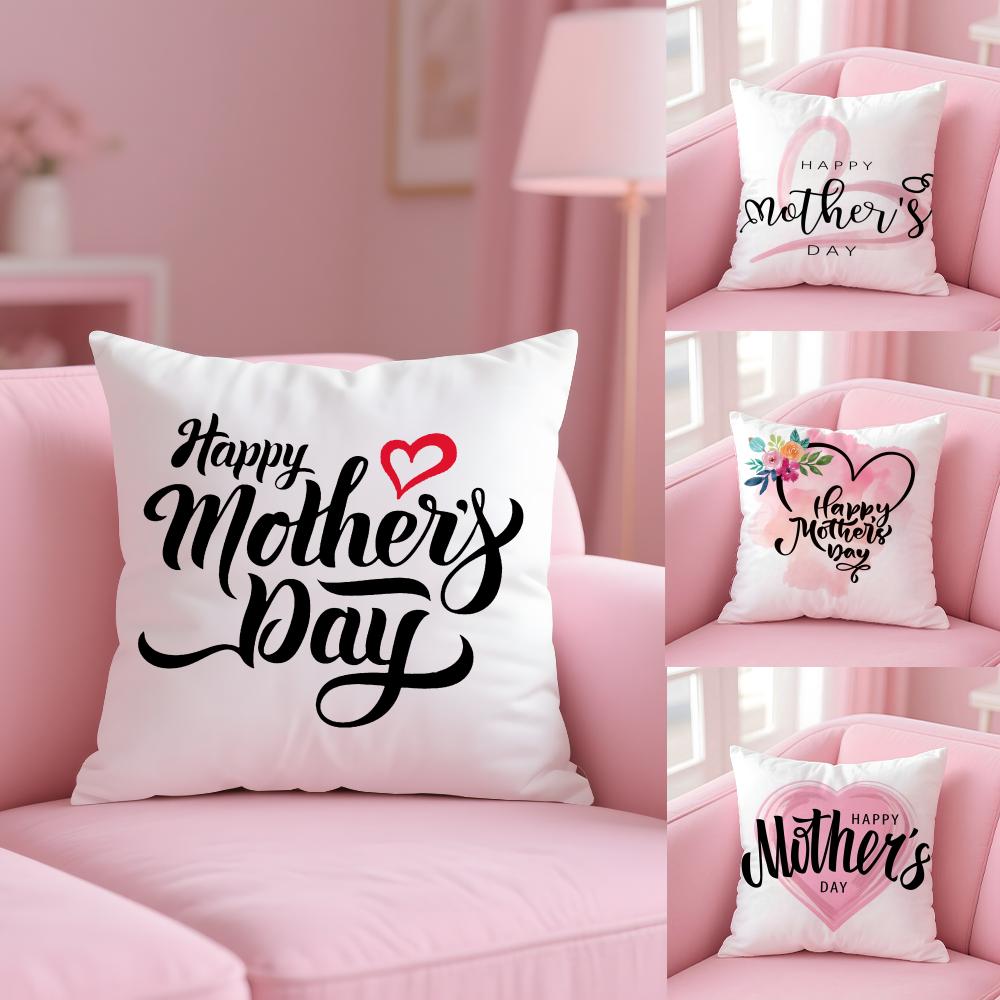 Mother'S Day Cushion Cover Plush Fabric Soft Double-Sided Printed Sofa Warm Winter Home Gift Pillow Case