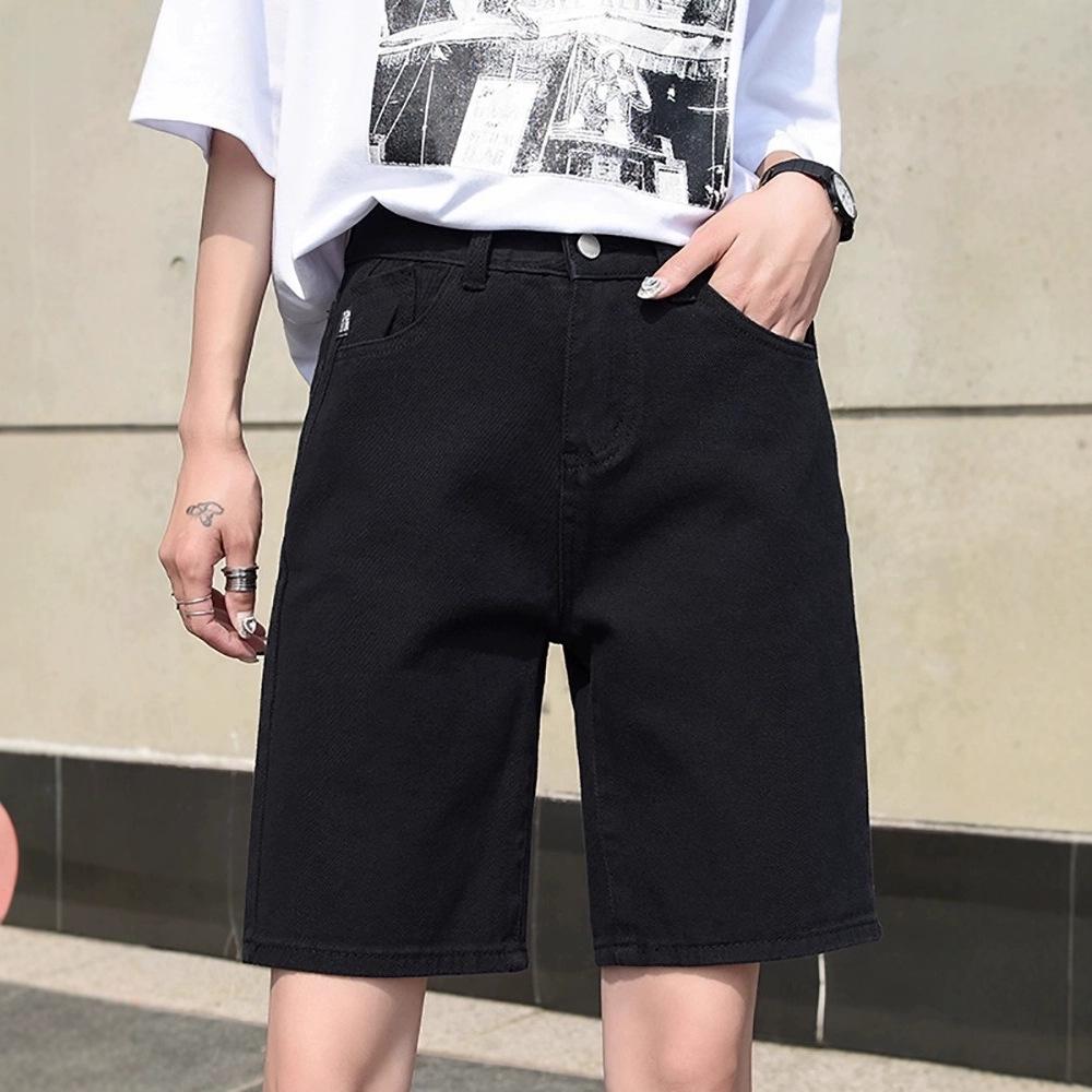 Women's High-Waisted Denim Shorts: Summer Solid Color, Trendy Design, Plus Size, Loose Fit, Straight Leg