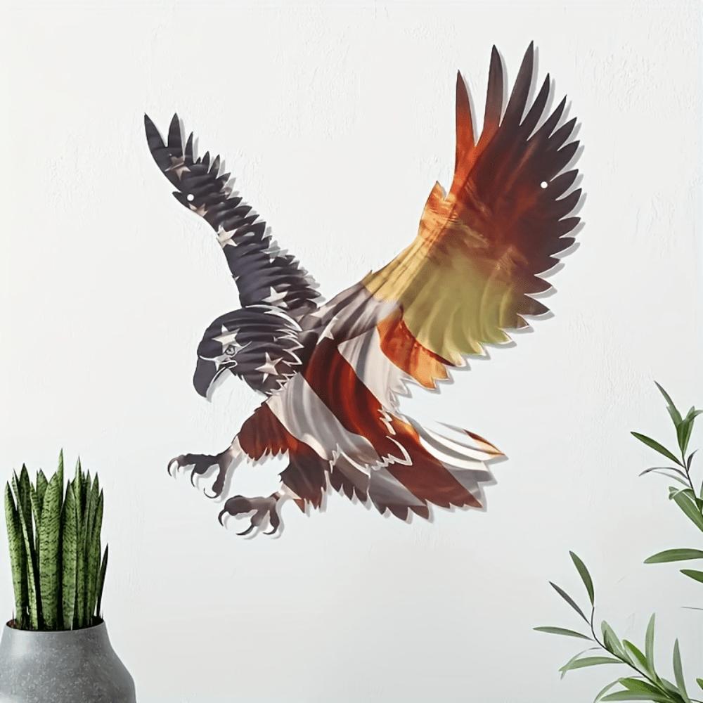 Wrought Iron Bald Eagle Wall Art, Colorful Rustic Metal Decor for Indoor Outdoor, Holiday Gift Halloween Christmas New Year