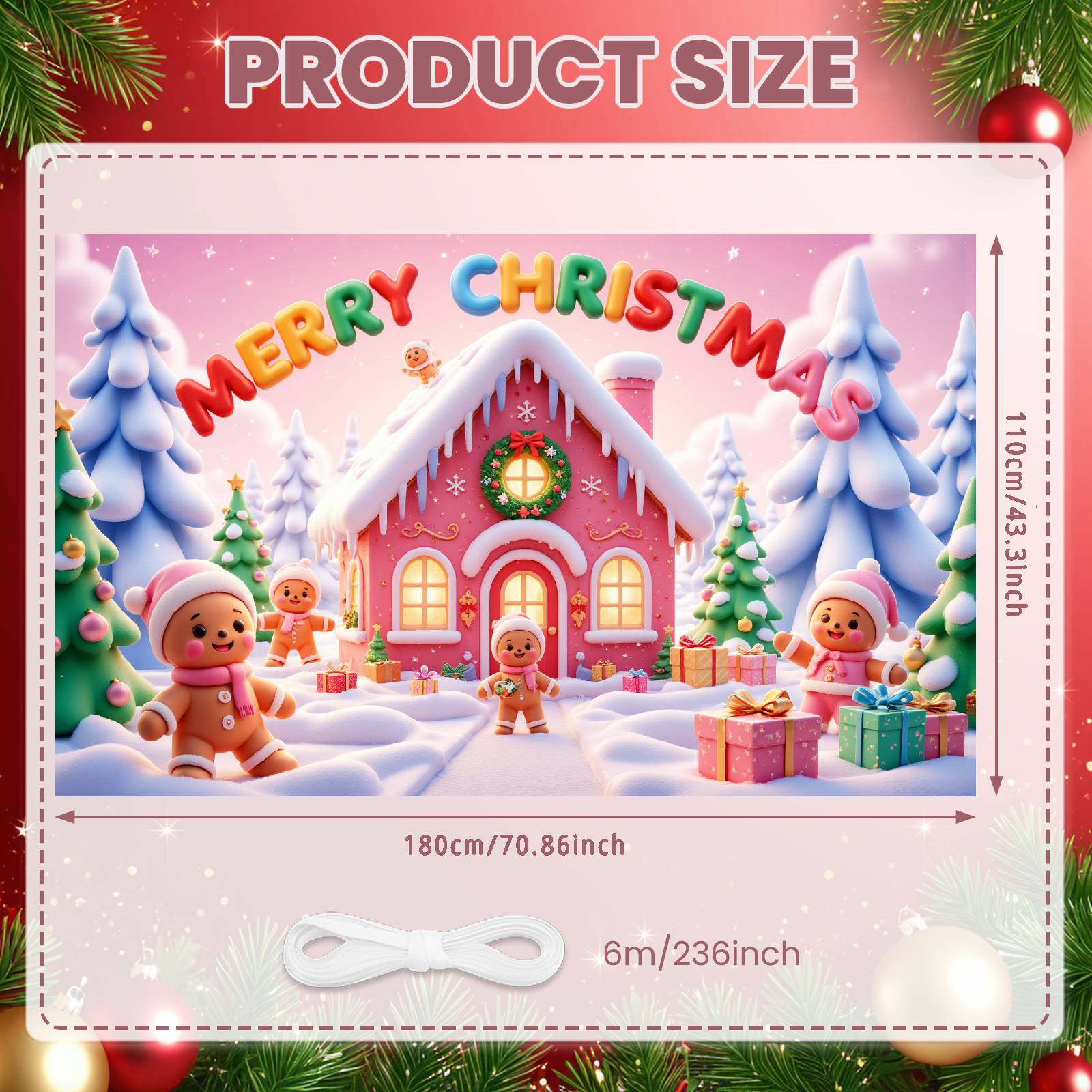 

Merry Christmas Banner Decorative Gingerbread House Banner Holiday Banner Christmas Tree Pattern For Christmas Party Holiday