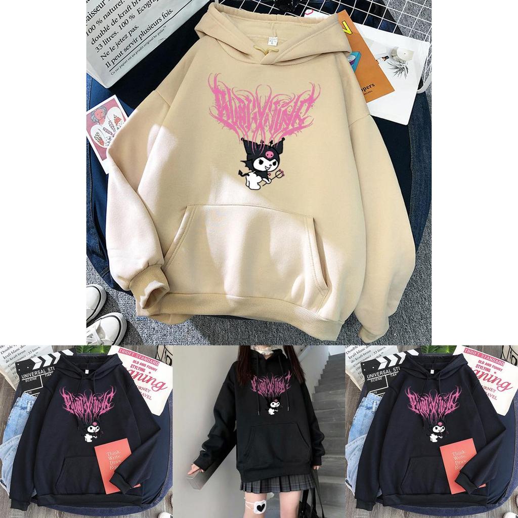 Felpa Kawaii Elegante di Kuromi con Design Grunge Gotico e Stampa Cartoons