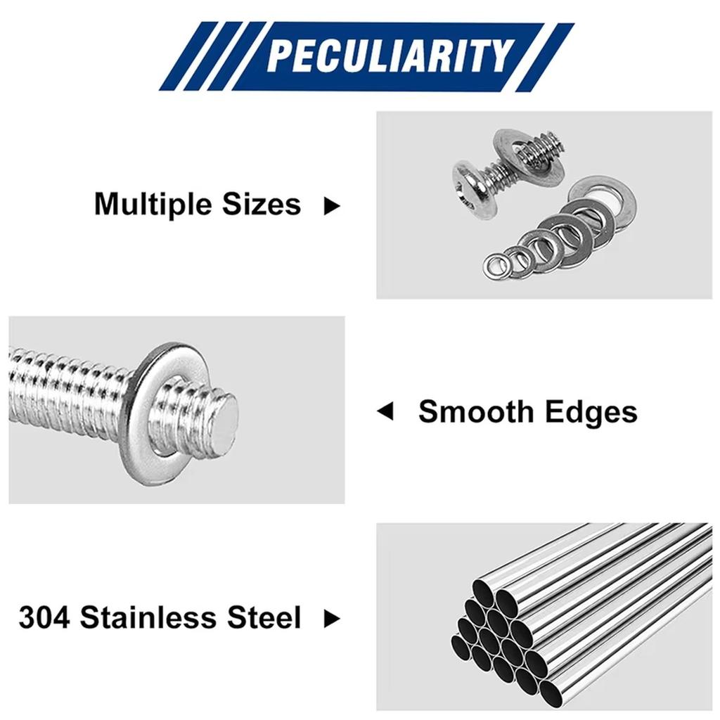 Washers for Screws, 304 Stainless Steel Flat Washers for Bolts Assortment, Washers Set, 8 Sizes for Industrial