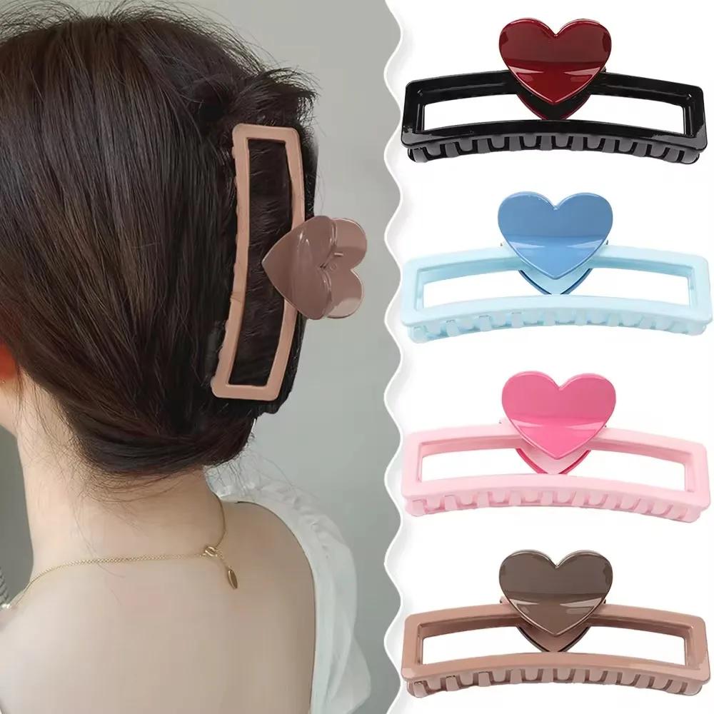 5.1in/3.3in Dopamine Colorful Love Heart Geometric Hair Claw for Women Large Size Shark Clip Thick Thin Hair Accessories Summer