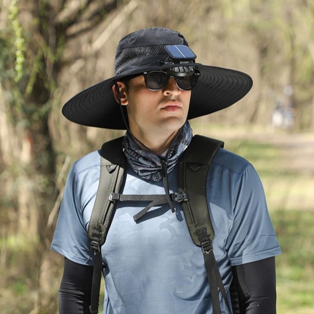Strong Wind Sun Hat with Fan UV Protection Fishing Bucket Hat Convenient Solar Fan Hat  Sport