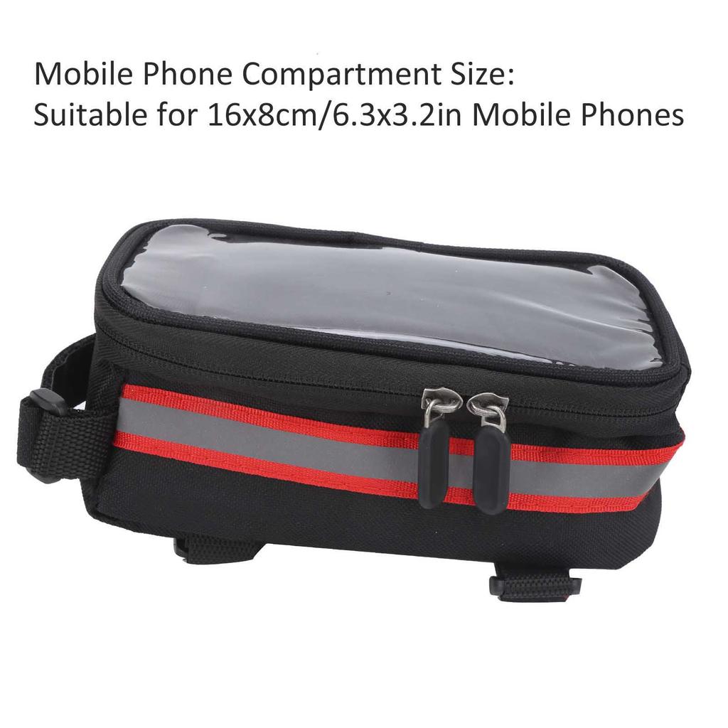 Touch Screen Bicycle Bag Cycling MTB Bike Frame Front Tube Storage Bag for 6.3x3.2in PhoneRed