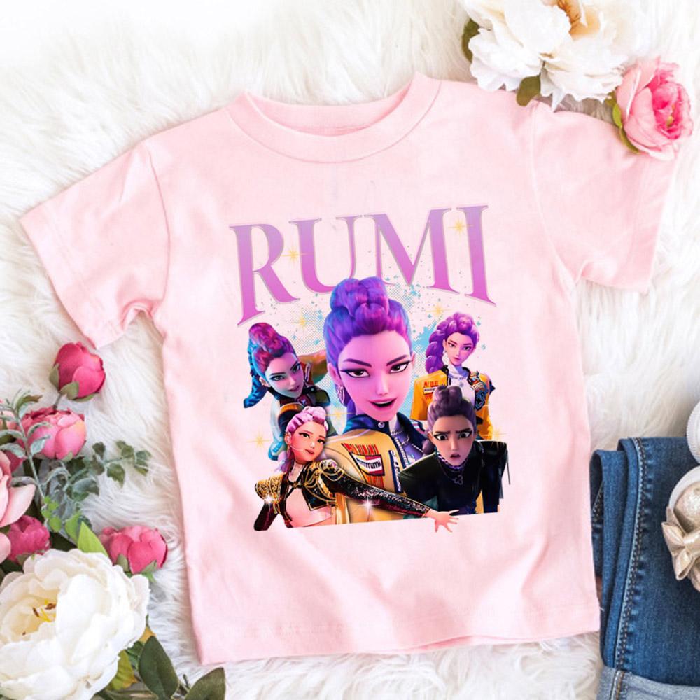 Summer Pure Cotton KPop Demon Hunters TShirt Kids Cartoon Anime Meme Print Clothes Round Neck Basic Boys Tops Casual Shirts