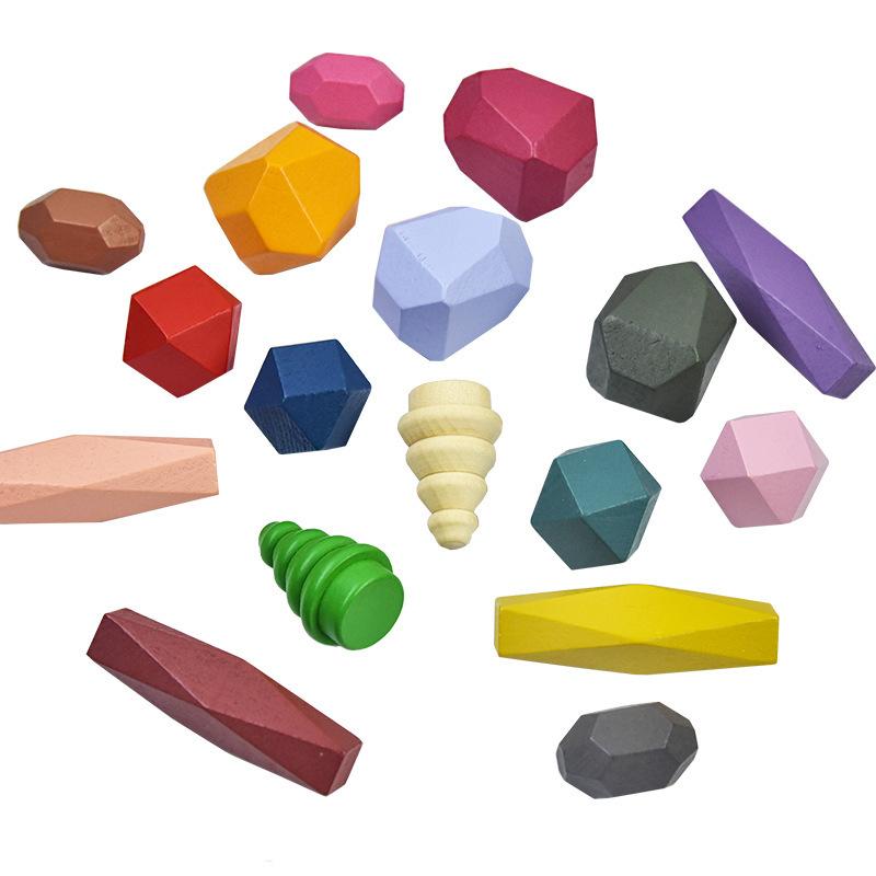 Wooden stacked music color Morandi small tree simulation stone hand-eye coordination stacked stone building block interactive toy