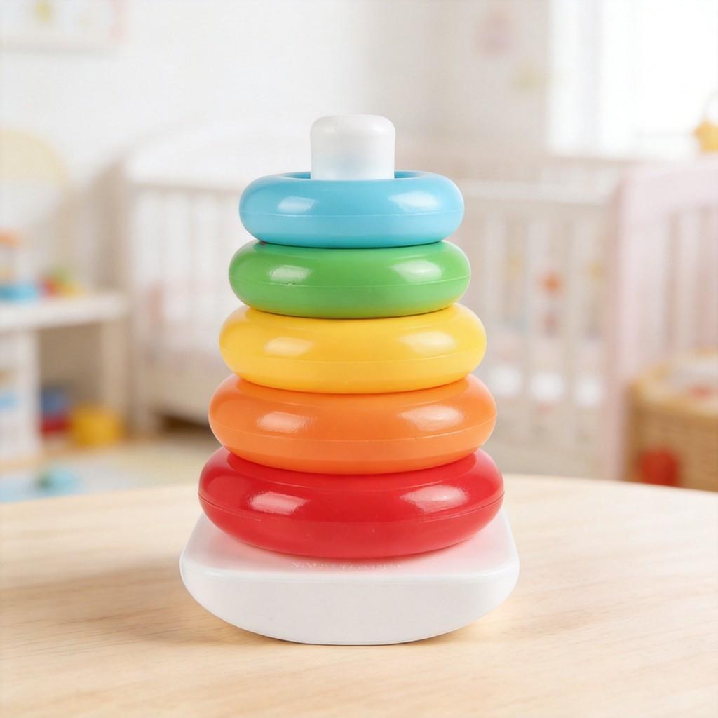Rainbow Spinning Stacking Rings Toy For Baby Brain Development And Visual Skills