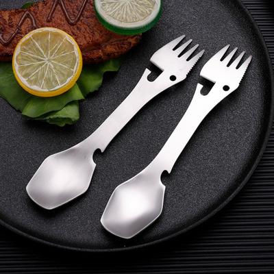 Stainless Steel Fork Mirror Surface 4-in-1 Food Grade Universal Fork Spoon Cutter Bottle Opener Camping Utensil Restaurant Supplies