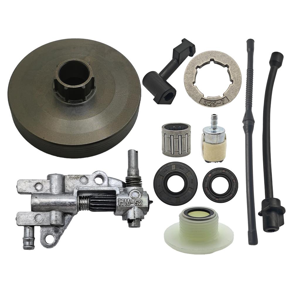 Clutch Drum For Chinese Chainsaw 4500 5200 5800 45cc 52cc 58cc Oil Pump Worm Gear Fuel Filter Oil Line Kit Garden Tool Parts