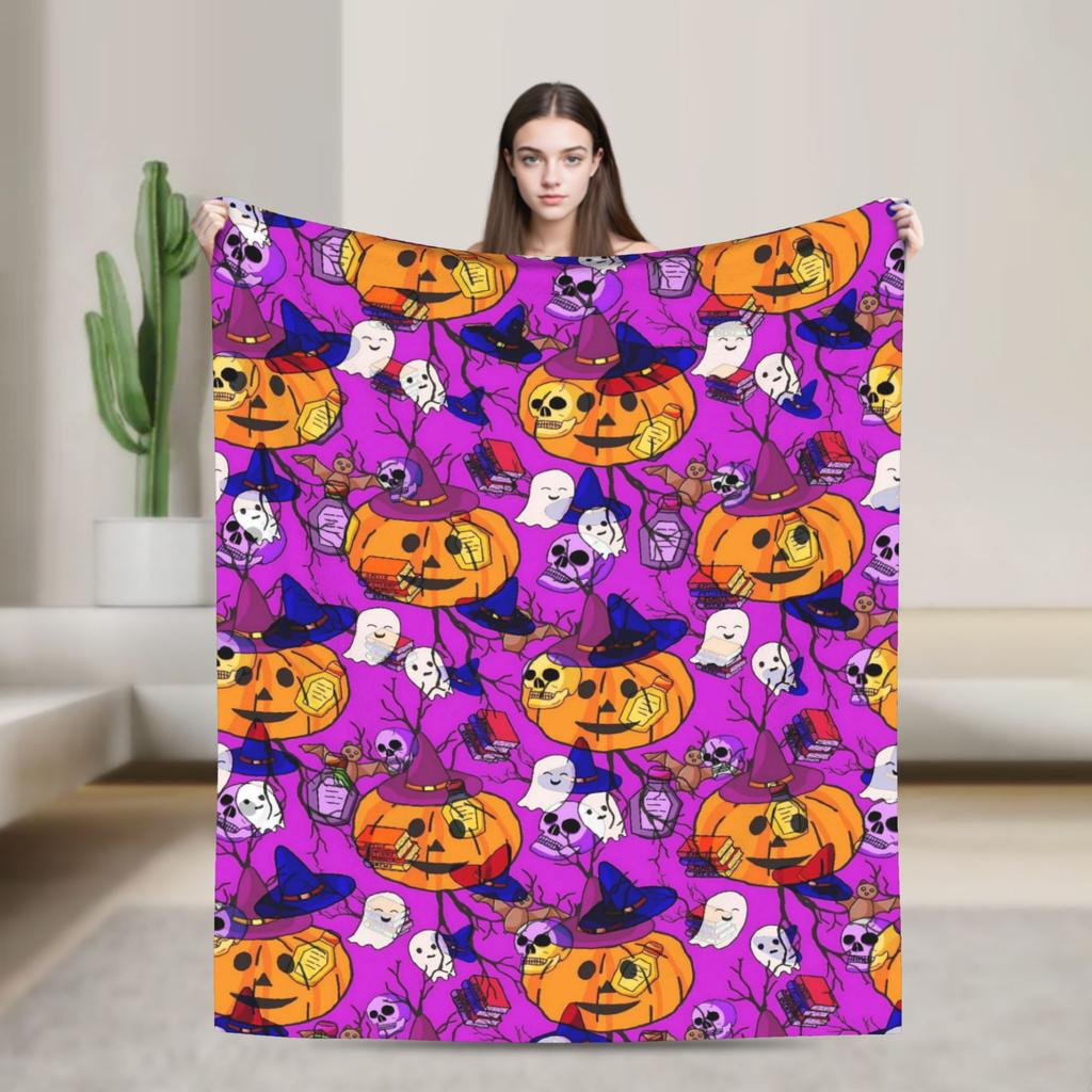 Cute Ghost Pumkin Skull Bat Blanket Warm Soft Throw Blanket Winter Decorative Couch Chair Sofa Bed Street Trend Bedspread
