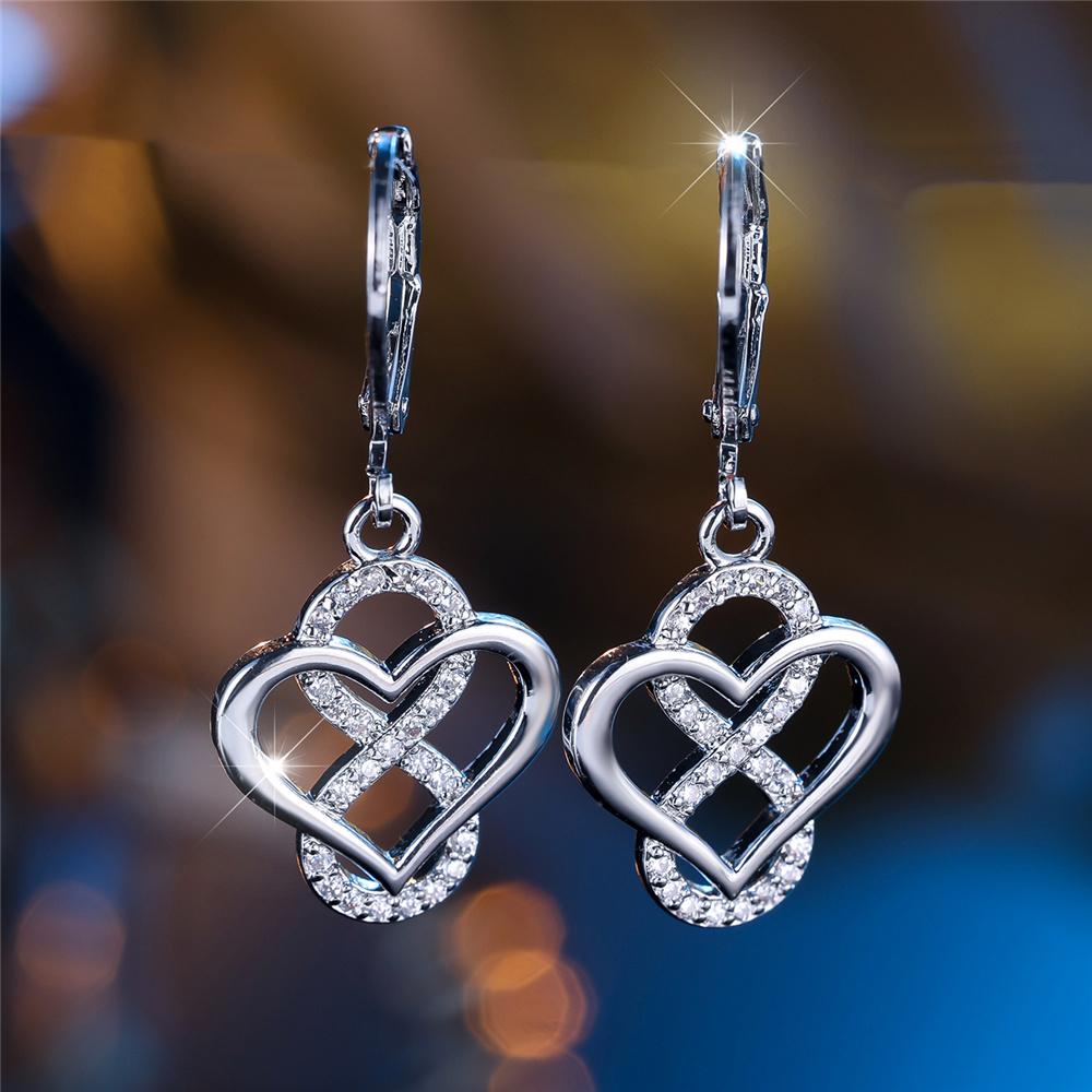 Шарм Женские Белый Циркон Камень Сердце Кольца Серьги Серебряный Цвет Простые Свадебные Украшения Для Женщин