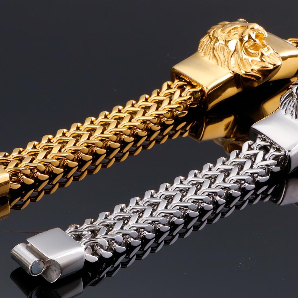 Gotische Herren Edelstahl Armband mit Löwenkopf Punk Rock Biker Schmuck an Handketten Armbänder Hypoallergen Geschenke