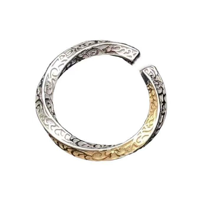 Vintage Mobius Ring With Two Tone Acanthus Pattern Unisex Adjustable Band Retro Artistic Fashionable Versatile Jewelry