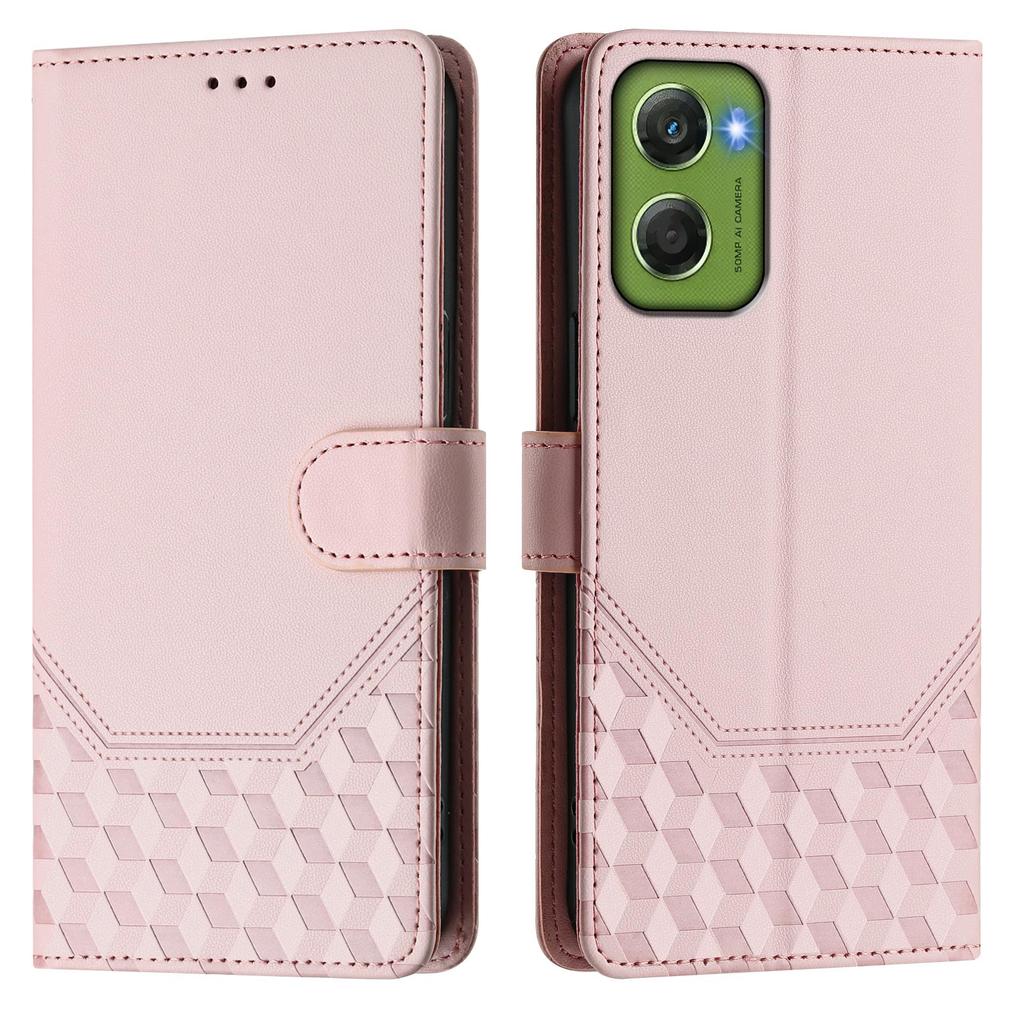 For Motorola Moto G06 4G Case Imprinted Honeycomb RFID Blocking Leather Phone Cover with Strap