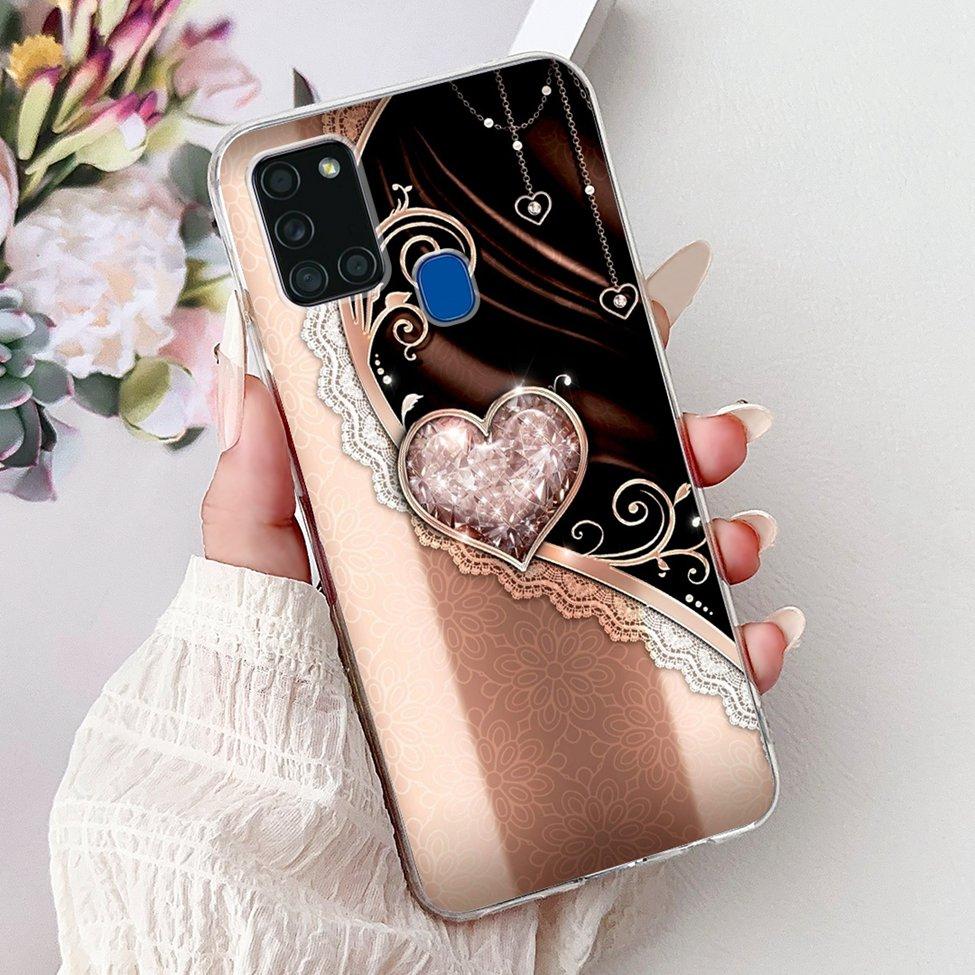 Clear For Samsung A21s SM-A217F SM-A217M Cover For Samsung Galaxy A21s Case Cute Luxury Butterfly Love Flowers Cool Painted