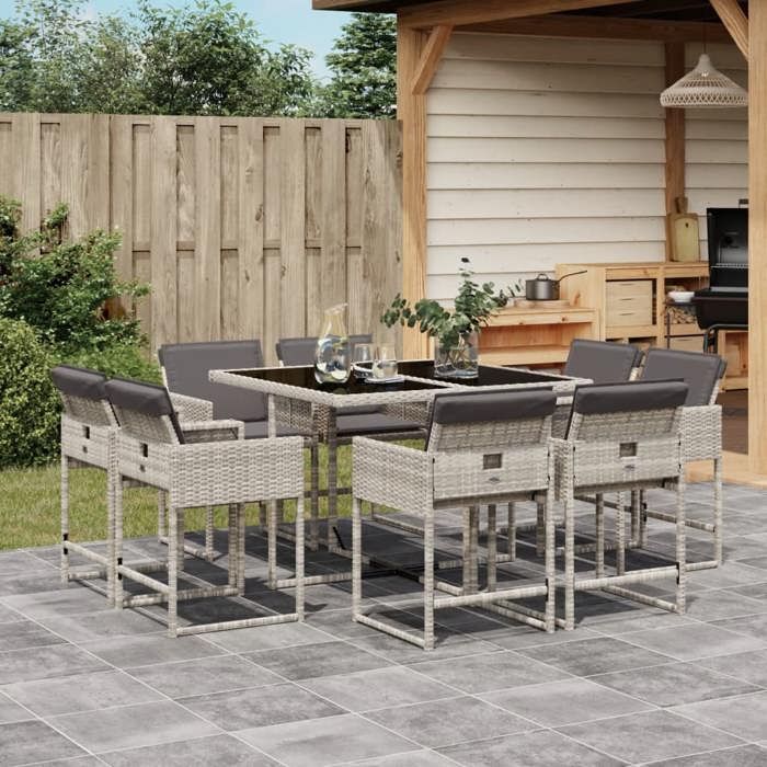 VidaXL Garden Dining Set and Cushions 9 Pcs Light Grey Rattan 3278146