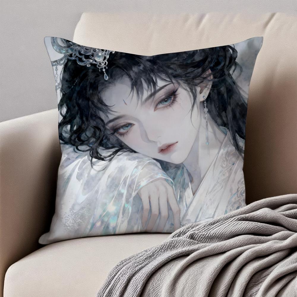 Elegant Nine Phases of Ink Painting Art Cushion Cover Pillowcase Antidustmite Invisible Zipper Short Plush Sofa Cushion