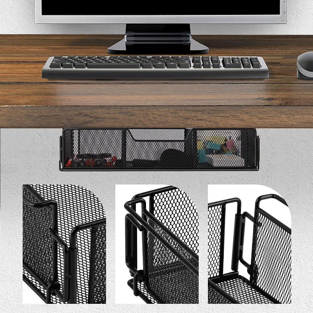 Space Saving Under Desk Drawer Large Capacity Desk Hanging Tray Metal Storage Basket  Household