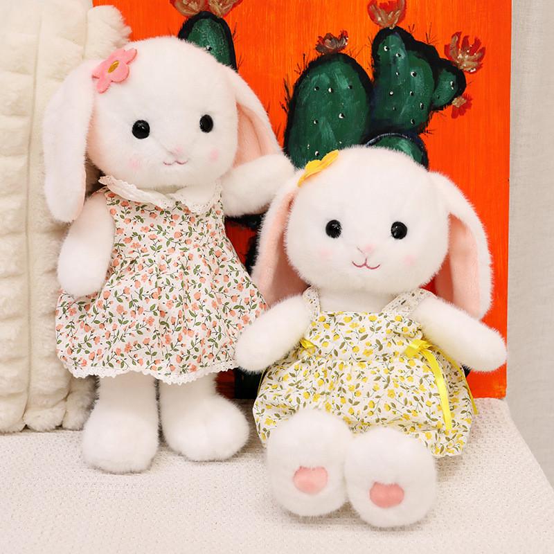 Floral Dress Colorful Emily Rabbit Plush Toy With Soft Pp Cotton Filling For Children