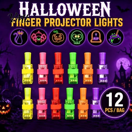 Interactive Toys for Kids 12 Pcs Halloween Finger Projector Lights, Mini Colorful LED Family Gathering Games Pattern Projection Ring Kids, Goodie Bag