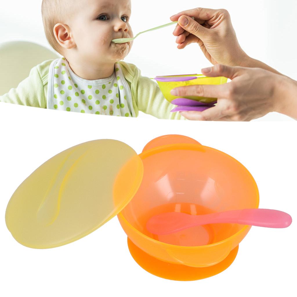 Baby Suction Bowl with Lid and Spoon Set Food Grade PP Machine Washable Baby Feeding Bowls