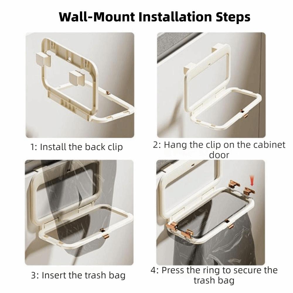 Plastic Folding Trash Bag Holder No-Drill Plastic Bag Holder Waste Bag Rack  for Kitchen
