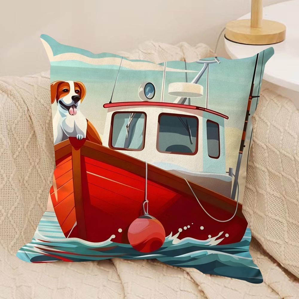 Classic Ships Cushion Cover Soft Plush Fabric Double-Sided Printed Cushion Covers for All Seasons Home Decor
